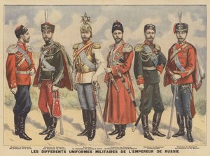 Verschillende militaire uniformen gedragen door de Russische tsaar